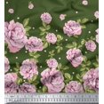 thumbnail image 2 of Soimoi Tissu en Jersey de Coton Vert Imprimé Feuilles & Roses au Mètre 58 Pouces de Large, 2 of 3