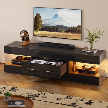 Bestier Black High Gloss TV Stand for TV up to 65" LED Television Entertainment Center Modern TV Cabinet with Storage Drawers