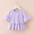 thumbnail image 2 of Plebaso Hauts de Robe pour Filles en Coton à Manches Courtes Évasées, Chemises à Volants pour Tout-Petits, Col Rond Décontracté, Blouse Mignonne pour Enfants, 2 of 6