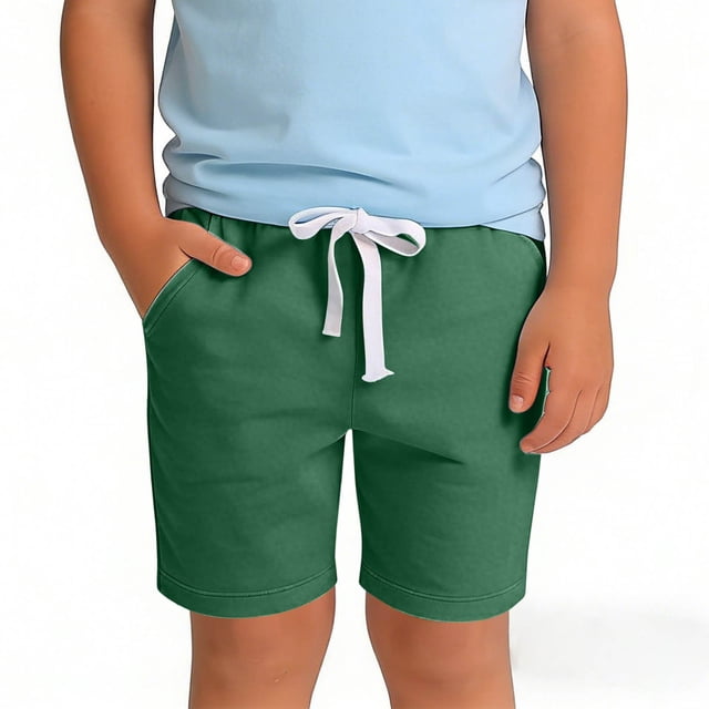 HOZADOIE Boys Basketball Shorts Pure Cotton Spring Summer Solid Color Elastic Drawstring Waist Breathable Casual Athletic Shorts with Pockets 1-11 Years