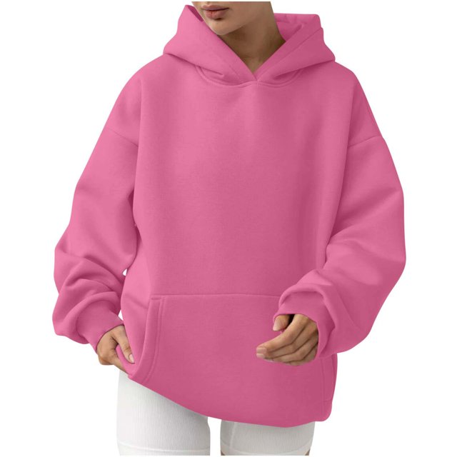 MeetoTime Women's Oversized Sweatshirt Fall Lightweight Long Sleeve Hoodie Fleece Pocket Pullover Tops