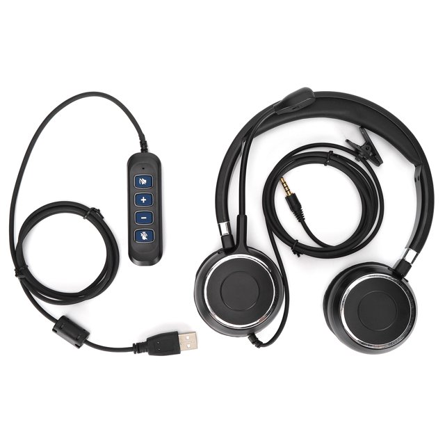 DEWIN Binaural Headset Office Headset with Mic and Audio Control for 3.5mm Connector and USB Interface