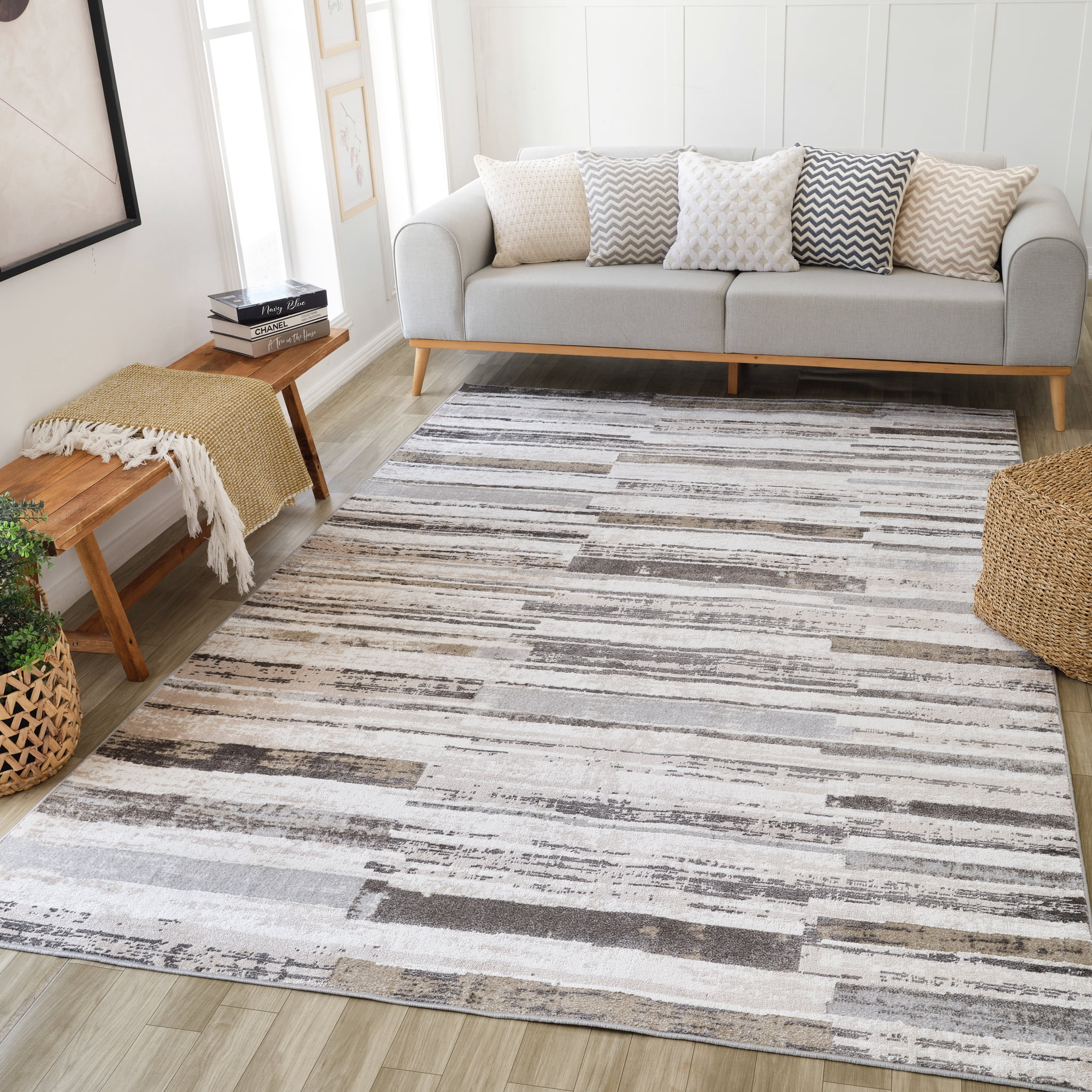 Rug Branch Cadence Abstract Indoor Area Rug, Beige Brown, Modern - Living Room, Bedroom, Dining Room, and Kitchen