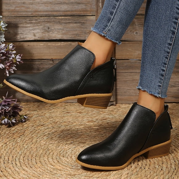 Amzcrzy Ankle Boots for Women Women's Fashion Color Boots Chunky Heel Low Heel Pointed Toe Back Zipper Short Boots Womens Booties Women's Boots Booties for Women Boots for Women Womens Boots