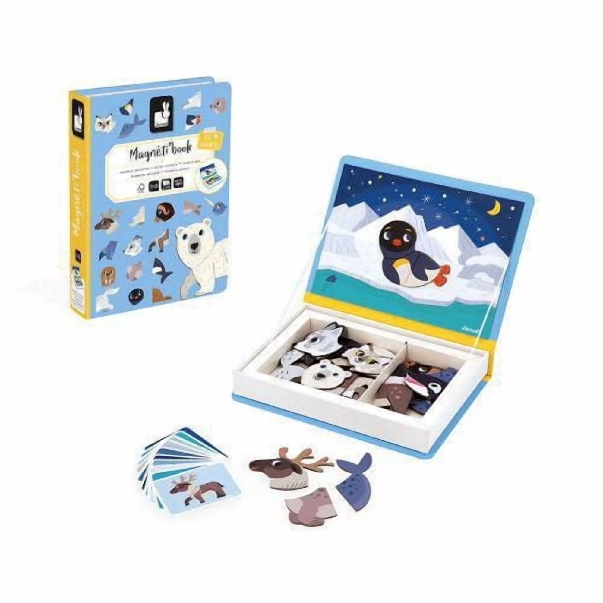 Janod - Magnéti'Book Animaux Polaires - Jeu éducatif magnétique 30 aimants + 10 modèles - Jouet pour enfants en carton FSC - Développe la motricité fine et l'imagination - Adapté aux enfants à partir