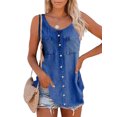 thumbnail image 1 of LUXUR Ladies Tops Solid Color Tank Button Denim Vest Loose Tee Shirt Floral Print Blouse Dark Blue L, 1 of 2