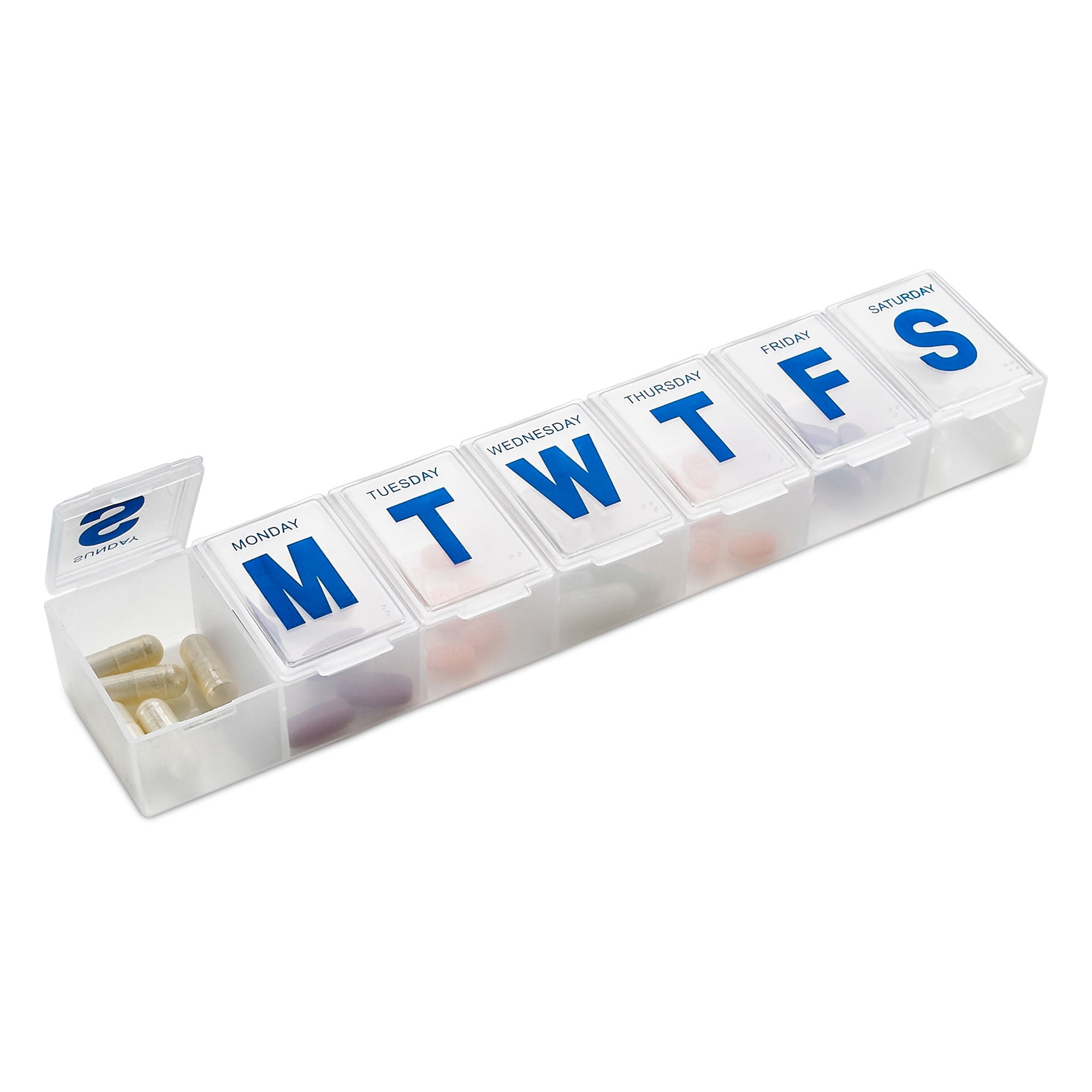 MEDca 7-Day Extra Large Plastic Pill Organizer, Weekly Pill Planner, Frosted