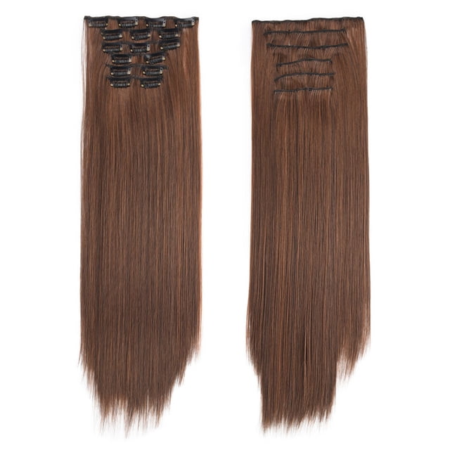 HHBEAUTY Rallonges de Cheveux à Clip de 20 Pouces en Cheveux Humains pour Femmes Mode - Longues Lisses Soyeuses 6 Pcs 16 Clips Rallonges de Vrais Cheveux à Clip en Cheveux Humains