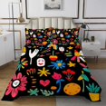 thumbnail image 1 of Erosebridal Colorful Flower Floral Coverlet Set Queen, Groovy Blossoms Leaves Bedding Set 3 Pieces, 1 of 5