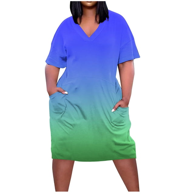 Birdeem Robe Grande Taille pour Femmes Col en V Robes d'Été Décontractées avec Poches Manches Courtes