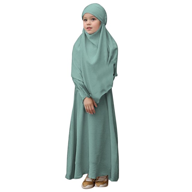 LUOGENLI Robe Filles Col Rond à Volants Robe de Couleur Unie avec Motif à Volants Longue Robe pour Filles Grande Taille Vert Pâle 3-4 Ans
