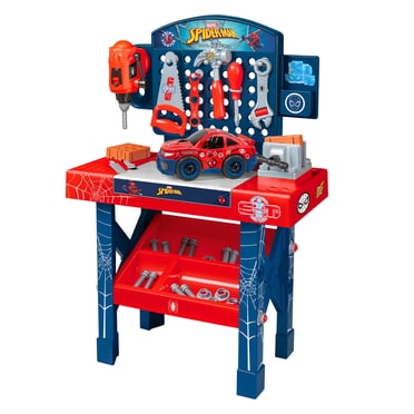 World Tech Toys Ensemble de Jeu Banc d'Outils Spider-Man de 84 Pcs avec Voiture Démontable, Ensemble de Jeu d'Imitation, 3 Ans et Plus