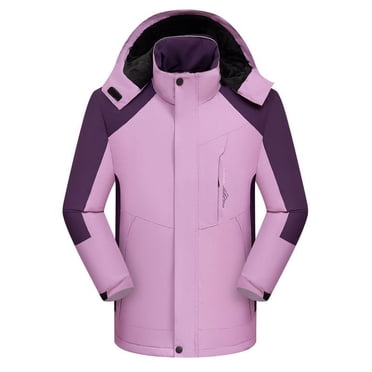 LSLJS Women's Winter Detachable Cap and Windproof Thickened Fleece Outdoor Sports Warm Jacket( Purple, XXXXL)