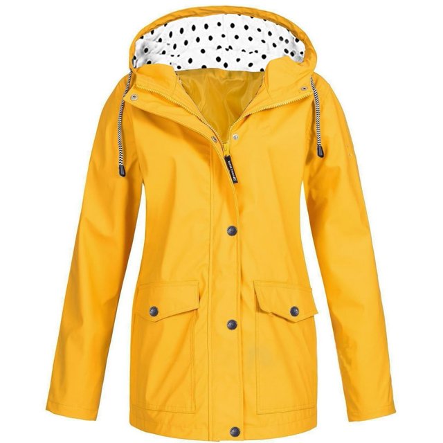 HTNBO Hooded Solid Color Rain Coats for Women Outdoor Windproof Plus Size Rain Jackets