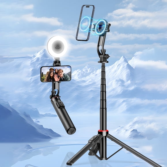 RKSTN Aluminum Alloy Selfie Sticks Outdoor Travel Photography Handheld Gimbal Selfie Stick with Shakes Retractable Stabilizer Desktop Phone Holders for Live Streaming and Tabletop Tripod Use