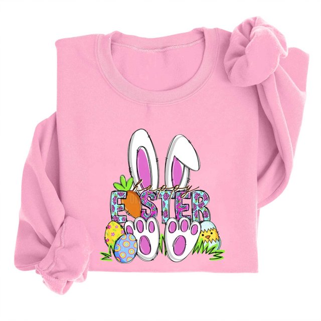 EGNMCR Easter T-Shirts Imprimés pour Femmes T-Shirts Graphiques T-Shirts pour Femmes T-Shirt à Col Rond pour Femmes Easter Imprimé à Manches Longues Chandails T-Shirts pour Femmes