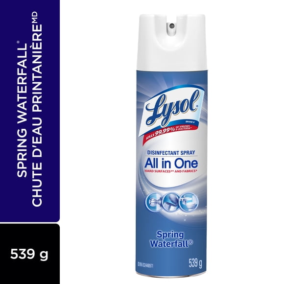 Spray Désinfectant Lysol, Cascade du printemps, Désinfecte et élimine les odeurs sur les surfaces dures et les tissus, 539g