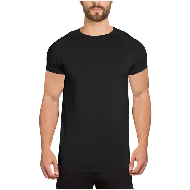 Dagugfen Hauts d'Entraînement pour Hommes Manches Courtes Col Rond Ajusté Confortable Couleur Unie Course Gym Hauts Athlétiques