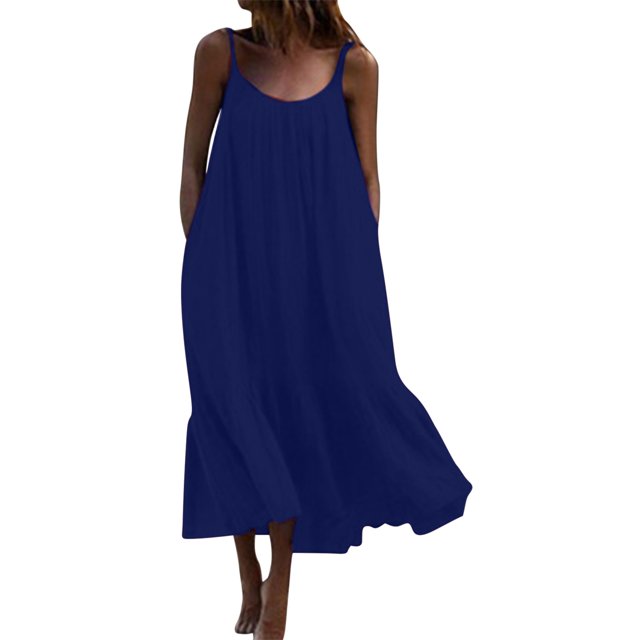 AherBiu Robe Maxi d'Été Sans Manches pour Femmes Grande Taille, Style Bohème, à Volants, Fluide, pour la Plage