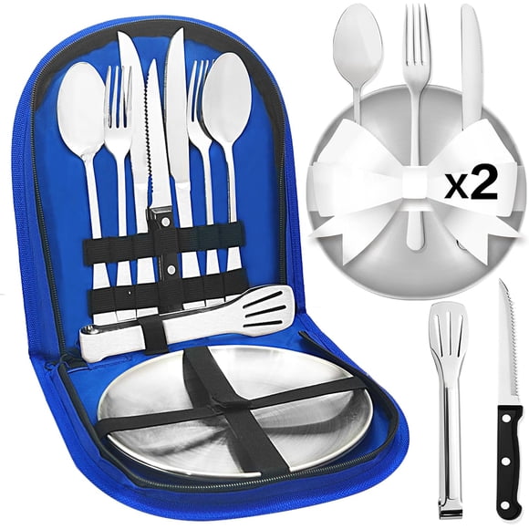 Camping Utensils Picnic Set Person with Carrying Case Camping Cutlery with Spoon Fork Knife Plate Clip Camping Utensils Kit for Picnic/Traveling/Barbecue