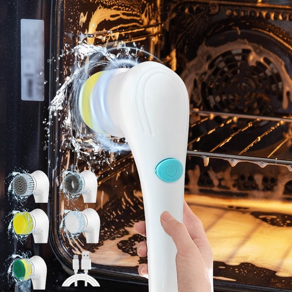 Aursykel Multifunctional Handheld Electric Cleaning Brush for Kitchen Cars and Home Use with Multiple Replaceable Heads Portable Wireless Design Strong Torque Motor Effortless Cleaning