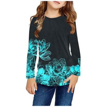 COM1950s Long Sleeve Dress, Girls Long Sleeve Shirts, Girls Long Sleeve Prints Shirts Cute Crewnecks Dressy Casual Blouses Clothes, Long Sleeve Shirts, Clothes for Girls, Long Sleeve Shirts for Girls