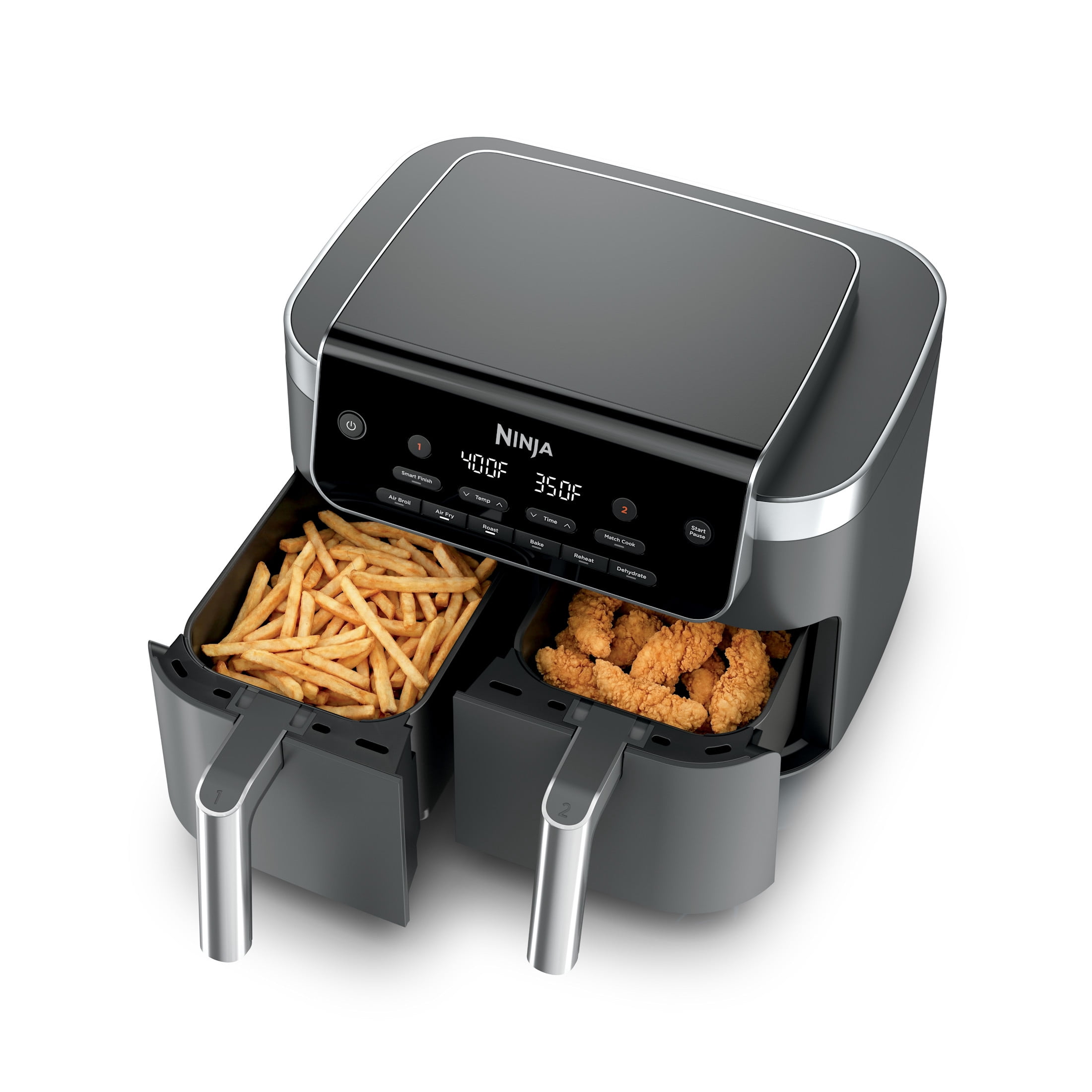 Ninja DualZone Air Fryer 8-Qt, 6-in-1, 2 Baskets, Smart Finish & Match Cook, Air Fry Roast Bake, DZ801C Gray