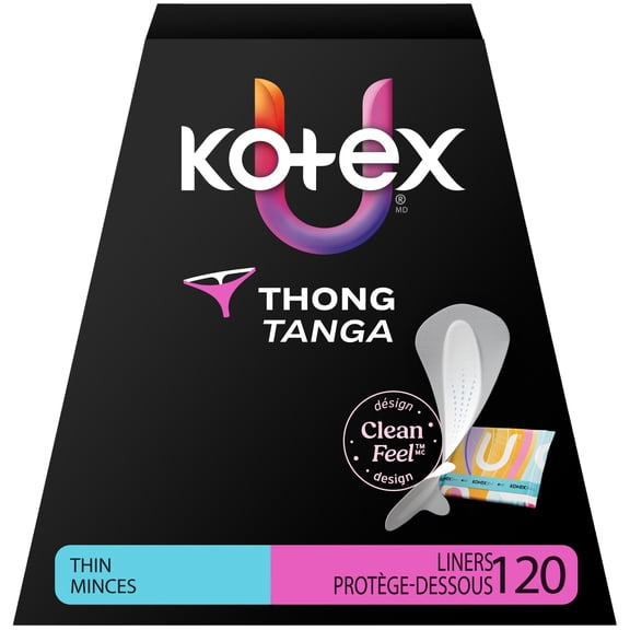 Protège-dessous tanga pour le quotidien emballés Kotex, absorption légère, longueur régulière, 120 unités