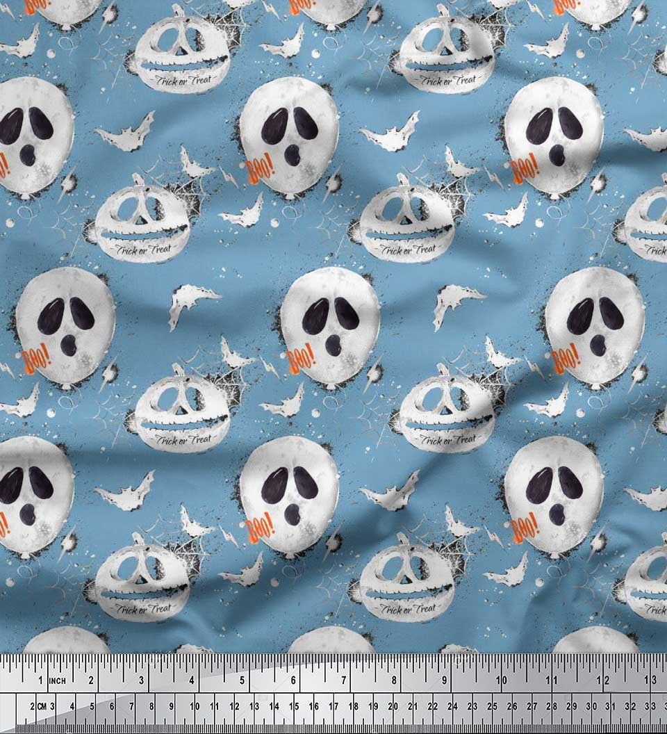 Soimoi Polyester Crepe Fabric Spider Web,Bat & Ghost Halloween Fabric Prints by Yard 42 Inch Wide