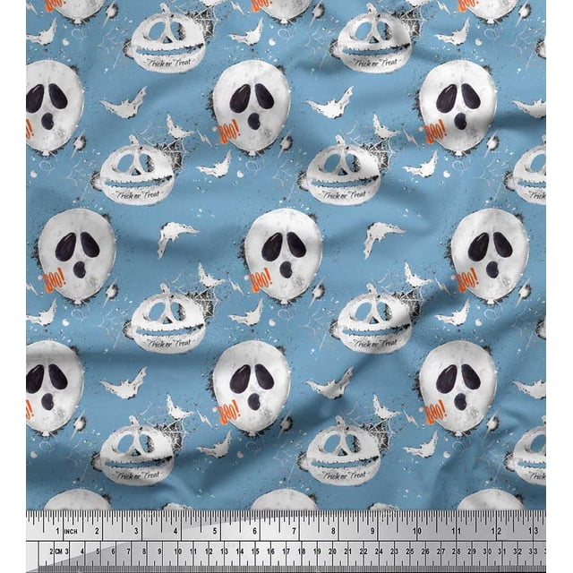 Soimoi Tissu en Georgette de Polyester Spider Web,Bat & Ghost, Imprimés de Tissu d'Halloween au Mètre, 42 Pouces de Large