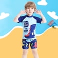 thumbnail image 4 of Sunnyoo Little Boys Cartoon Dinosaur Print Short Sleeve Rash Guard Swimsuit, 2-Piece, 4 of 5