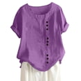 thumbnail image 2 of Mode Femme Été Col Rond Loisirs Manches Courtes Uni Boutons Hauts, 2 of 6