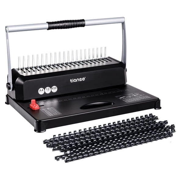 TIANSE Binding Machines, 21-Holes, 450 Sheets, Comb Bind Machine Book Maker with 100 PCS 3/8'' Comb Binder Spines Starter Kit, Comb Binding Machine for Letter Size, A4, A