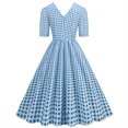 thumbnail image 4 of Pisexur Robe à Manches Courtes à Col en V Mode Femmes Été Robe Poupée à Col en V Robe Plissée à Trois Couches de Couleur Unie Robe pour Femmes, 4 of 6