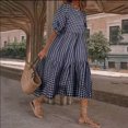 thumbnail image 1 of SMihono Robes Bohèmes d'Été Femmes Grande Taille Mode Femmes Manches Courtes Col 0 Été Décontracté Ample Grande Taille Robe à Carreaux, 1 of 3