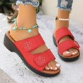 thumbnail image 3 of Heeled Sandals for Women Slide Chunky Block Heel Double Straps Rhinestone Soft Sole Non Slip Comfortable Breathable Walking Beach Summer Sandals Red, 3 of 6