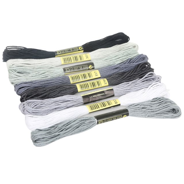 Trayknick 8Pcs 7.5m Thread Cross Stitch Embroidery Cotton DIY Craft Sewing Skeins for Cross Stitch Grey