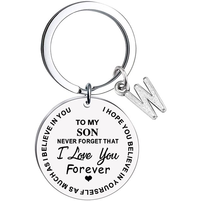 Heliisoer To My Son Message Keychain Stainless Steel Initial Last Name 26 Letter Family Inspirational Keychain Gift