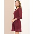 thumbnail image 4 of INSPIRE CHIC Robe en Mousseline Trapèze Fluide Unie Mignonne à Col en V et Manches Mi-Longues pour Femme P Fuchsia, 4 of 6