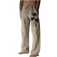 thumbnail image 2 of cllios Cotton Linen Pants for Men Palm Tree Tropical Print Beach Pants Regular Fit Elastic Waisted Drawstring Lounge Trousers with Pockets Lightweight Breathble Beachwear, 2 of 5