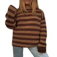 thumbnail image 1 of Women Y2K Vintage Brown Striped Patchwork Knitted Sweater Pullover, 1 of 6
