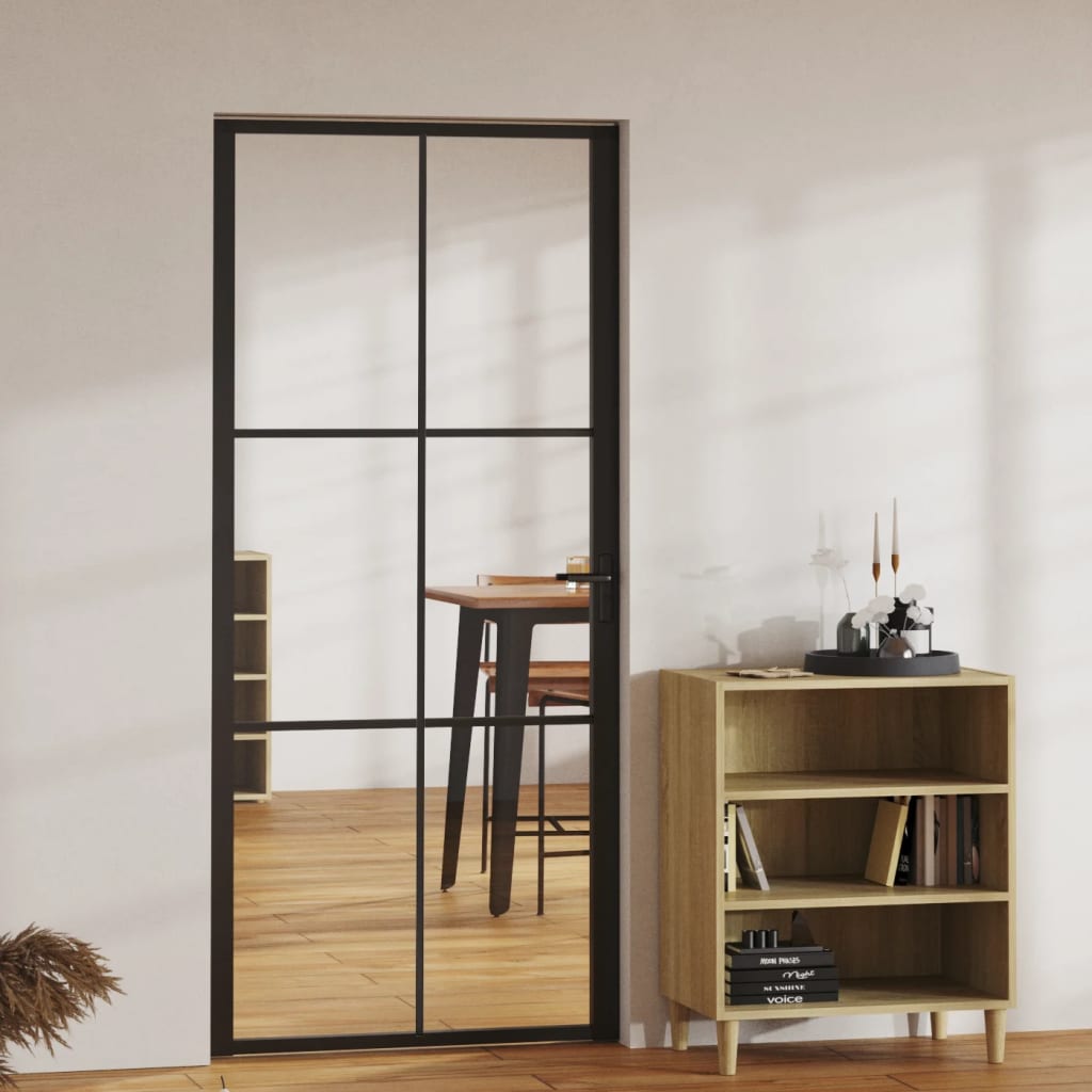 vidaXL Porte Intérieure ESG Verre et Aluminium 93x201,5 cm Noir