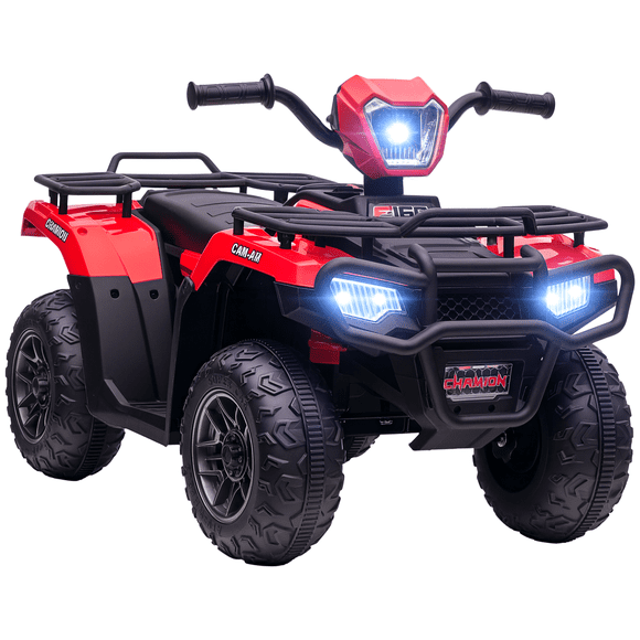 Aosom VTT 4 Roues 12 V pour Enfants avec Musique, Lumières DEL, Pneus à Bande de Roulement, Rouge