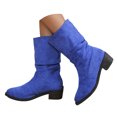 thumbnail image 1 of Dakaela Bottes Western Plissées pour Femmes en Suède Style Cowboy Larges Mi-Mollet Bottillons Bout Rond à Enfiler Chaussures de Marche, 1 of 5