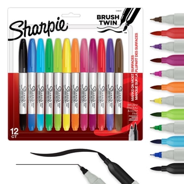Marqueurs permanents Sharpie doubles à pointe pinceau, marqueur à pointe pinceau et marqueur à pointe ultra fine, couleurs assorties, 12 unités