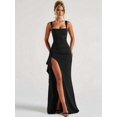 thumbnail image 4 of Robes Formelles pour Femmes Sans Manches Moulantes Froncées à Fente Haute Robe Maxi Cocktail Bal Noir TP, 4 of 10