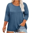thumbnail image 1 of Plebaso Hauts Grande Taille pour Femmes Été Manches 3/4 Col Rond T-Shirts Décontractés Couleur Unie Tuniques Amples Blouses, 1 of 4