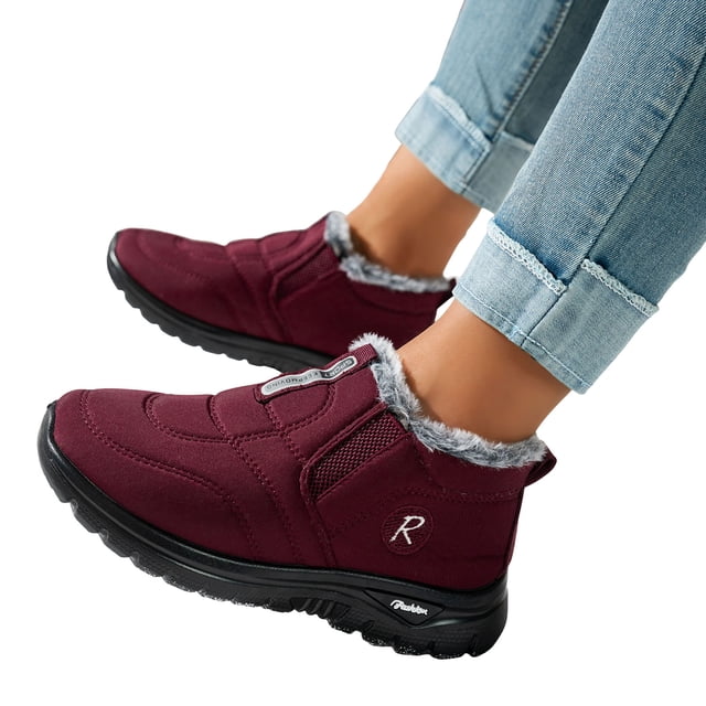 Dakaela Snow Boots Womens Waterproof Fleece Lined Winter Ankle Booties Lightweight Comfortable Slip on Outdoor Walking Shoes Red 7