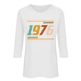 thumbnail image 2 of Uootdi Hauts pour Femmes Manches 3/4 Col Ras du Cou Imprimé Palmier Coucher de Soleil 1976 Coupe Décontractée T-Shirts Rétro Plage Vacances Cadeau, 2 of 4