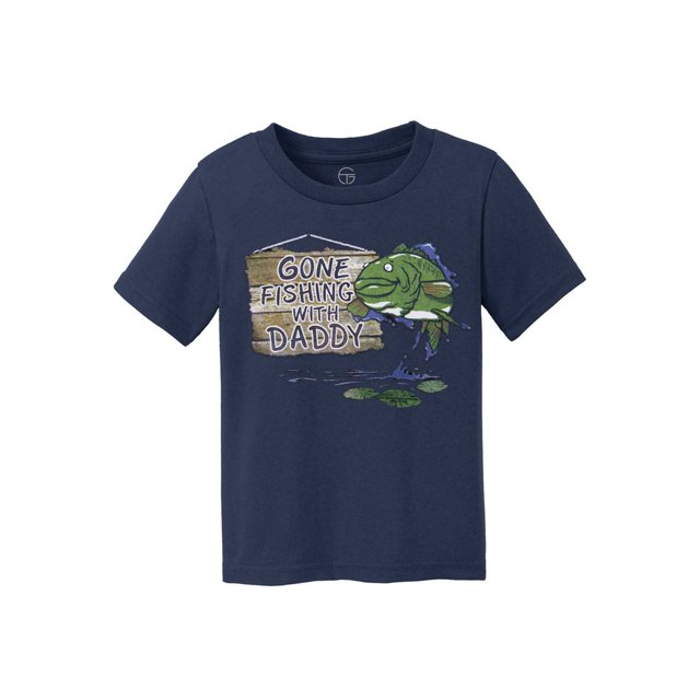 Gone Fishing With Daddy Kids Cotton T-Shirt - Navy - Small